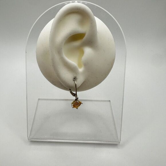1" sterling silver lever back, princess cut citrine dangle earrings! - Picture 10 of 12